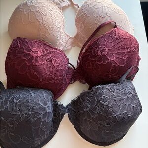 Tahari Lace Push-Up Bra Trio - Pink, Burgundy, Gray